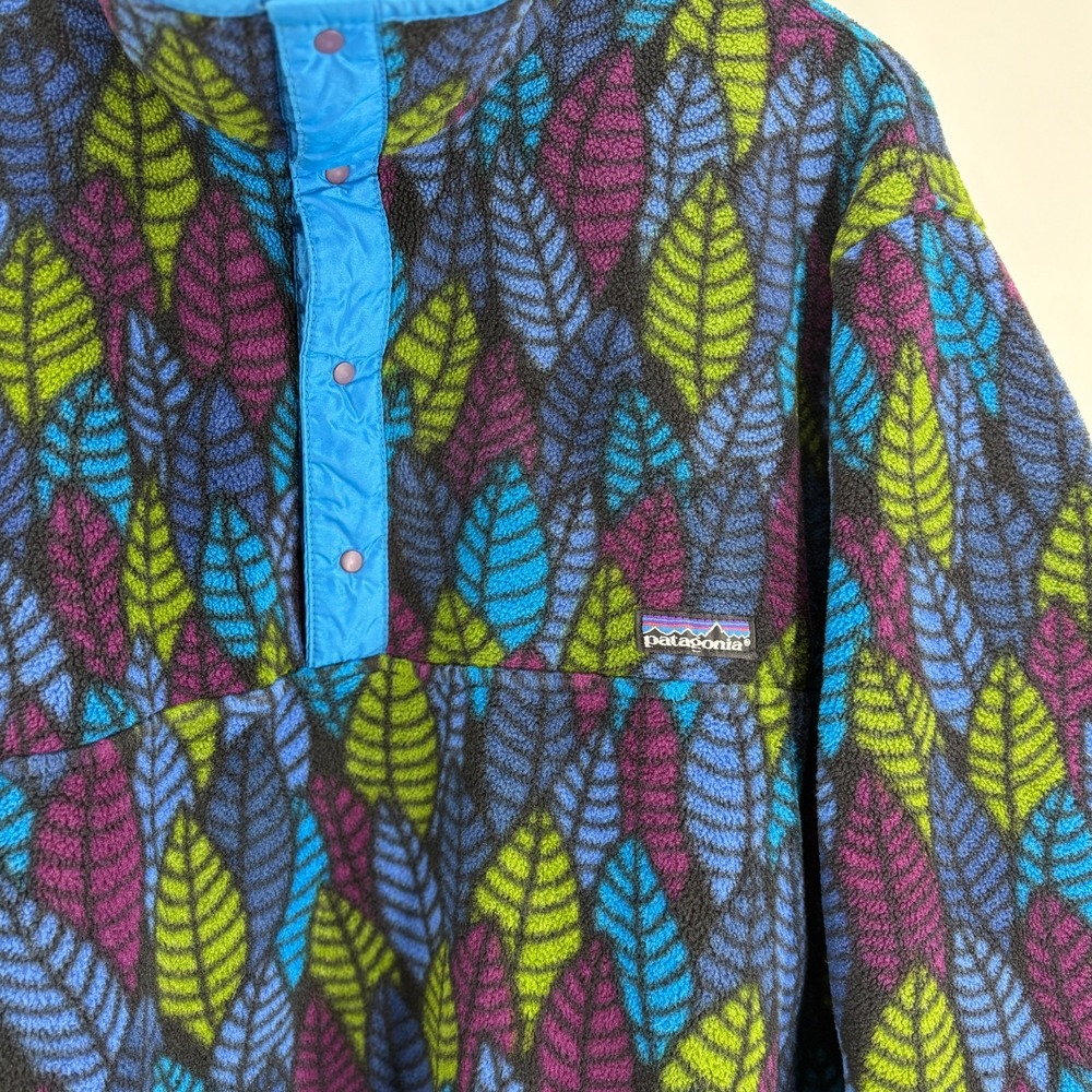 Vintage 90s Patagonia Synchilla Snap T Fleece Pullover L Leaf Print USA Made - Picture 2 of 13